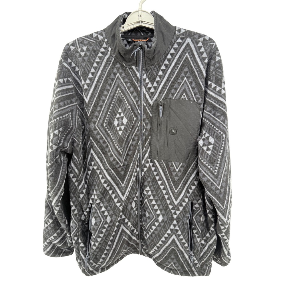 ROARK Manawa Tapu Mens Geometric Fleece Jacket Full Zip XL Charcoal Grey